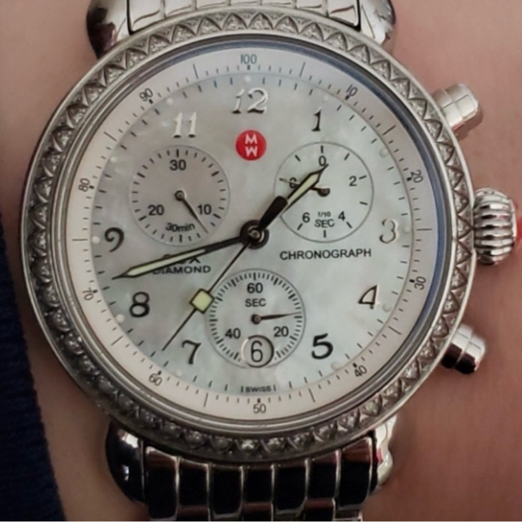 Michele Csx Silver Diamond Bezel 36 Mm Chronograph Watch